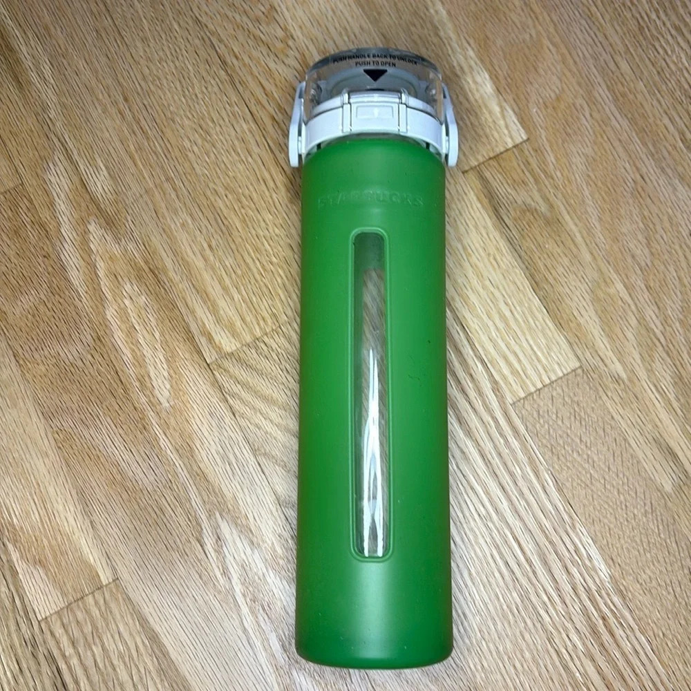 Starbucks | Glass Tumbler 2010 w/ Rubber Sleeve 16oz Flip Up Lid Carrying Handle